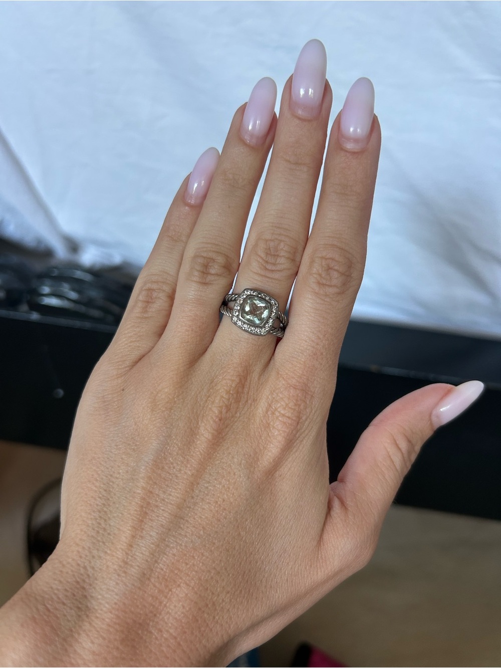 David Yurman Silver Cable Halo Ring with Prasiolite center stone - Picture 6 of 10